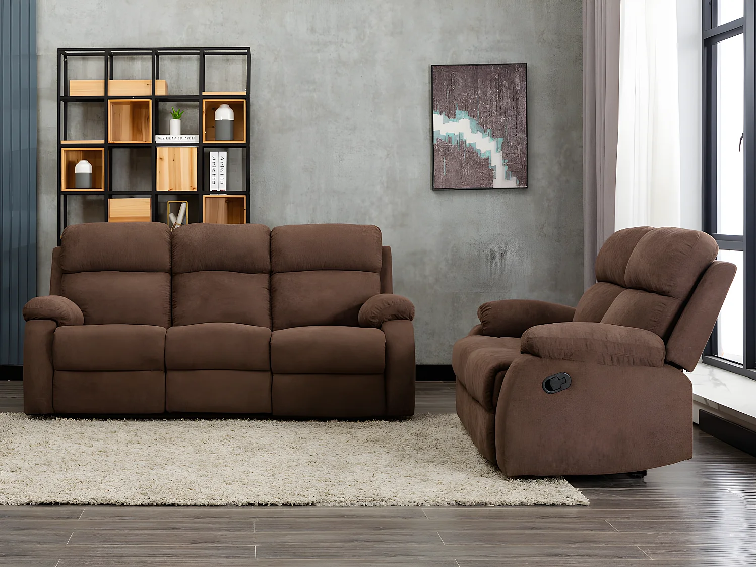 Relaxzitbank 3 + 2 plaatsen van stof met handmatig mechanisme TOLZANO  - Donkerbruin