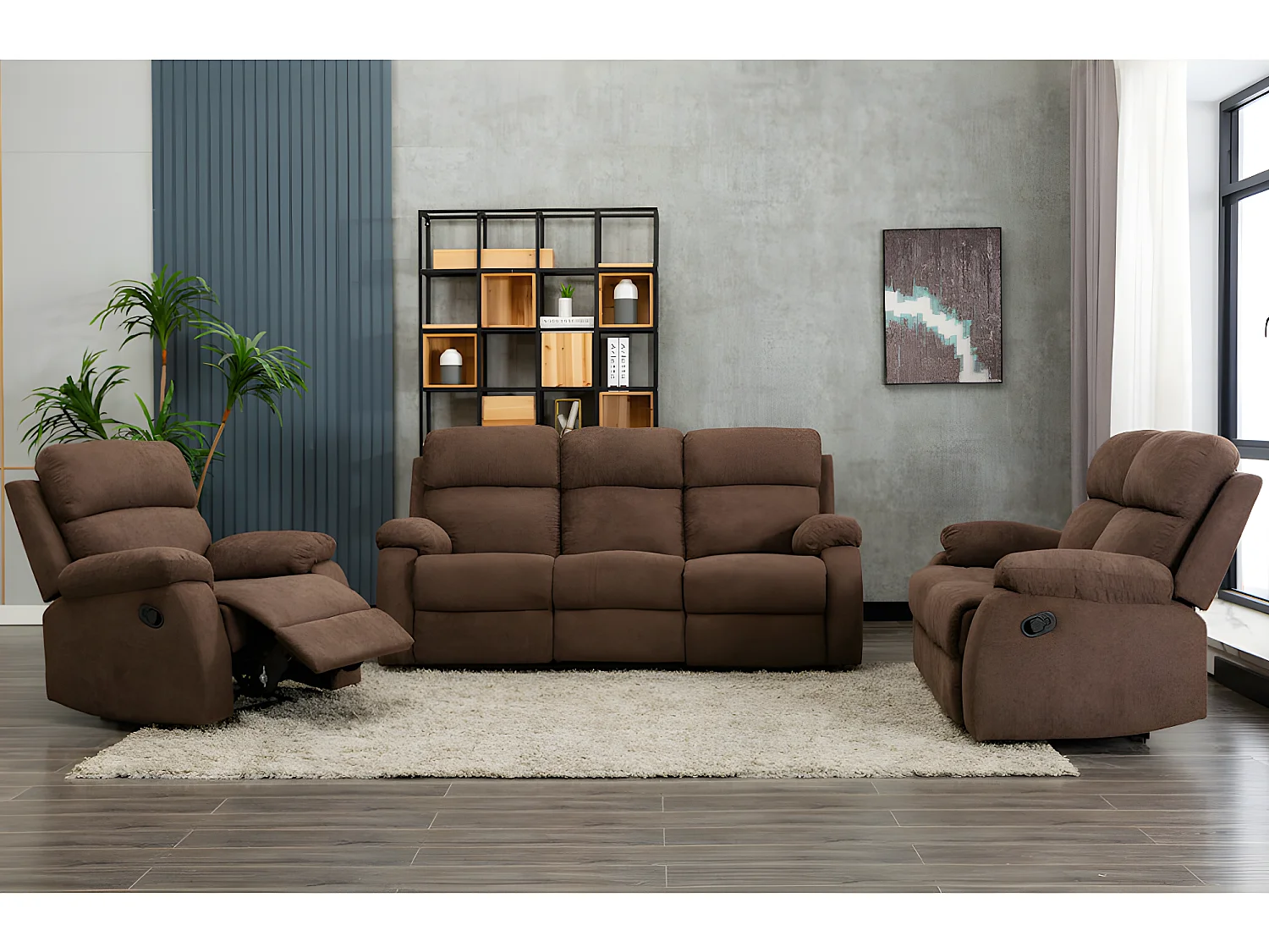 Relaxgarnitur 3+2+1 - Stoff - Braun - TOLZANO