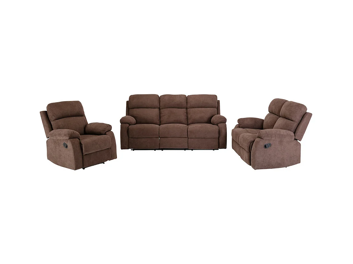 Canapés 3 places 2 places et un fauteuil relax en tissu TOLZANO - Marron