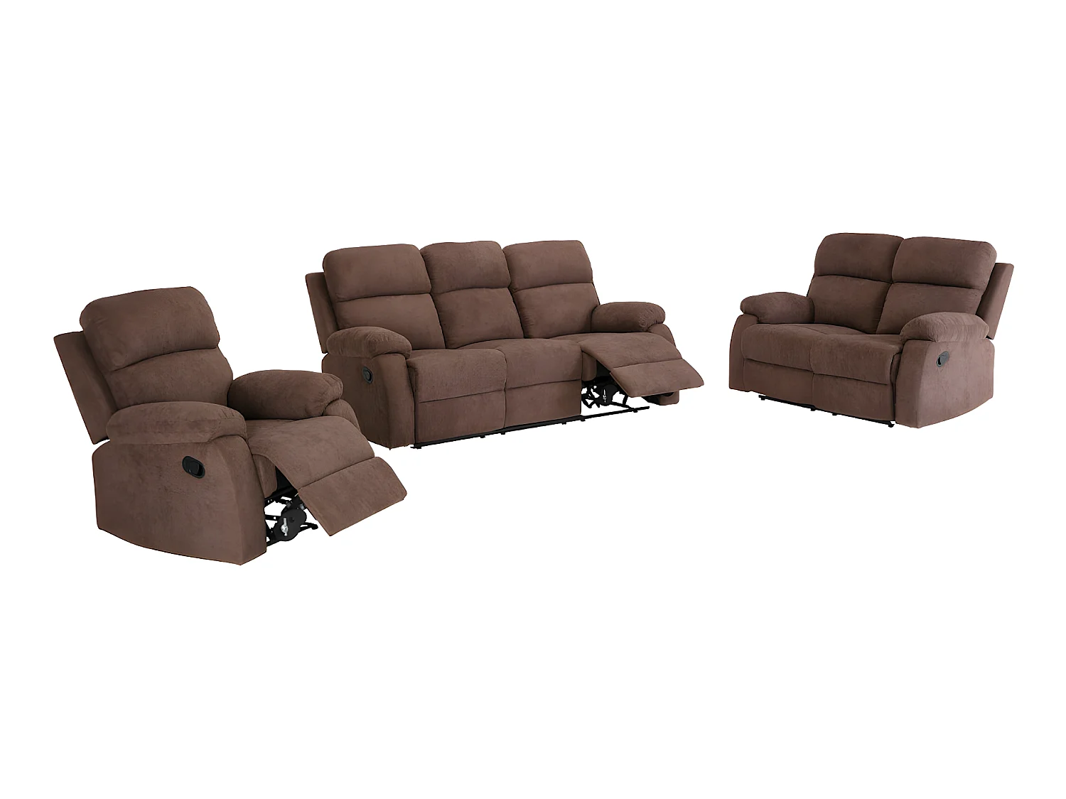 Canapés 3 places 2 places et un fauteuil relax en tissu TOLZANO - Marron