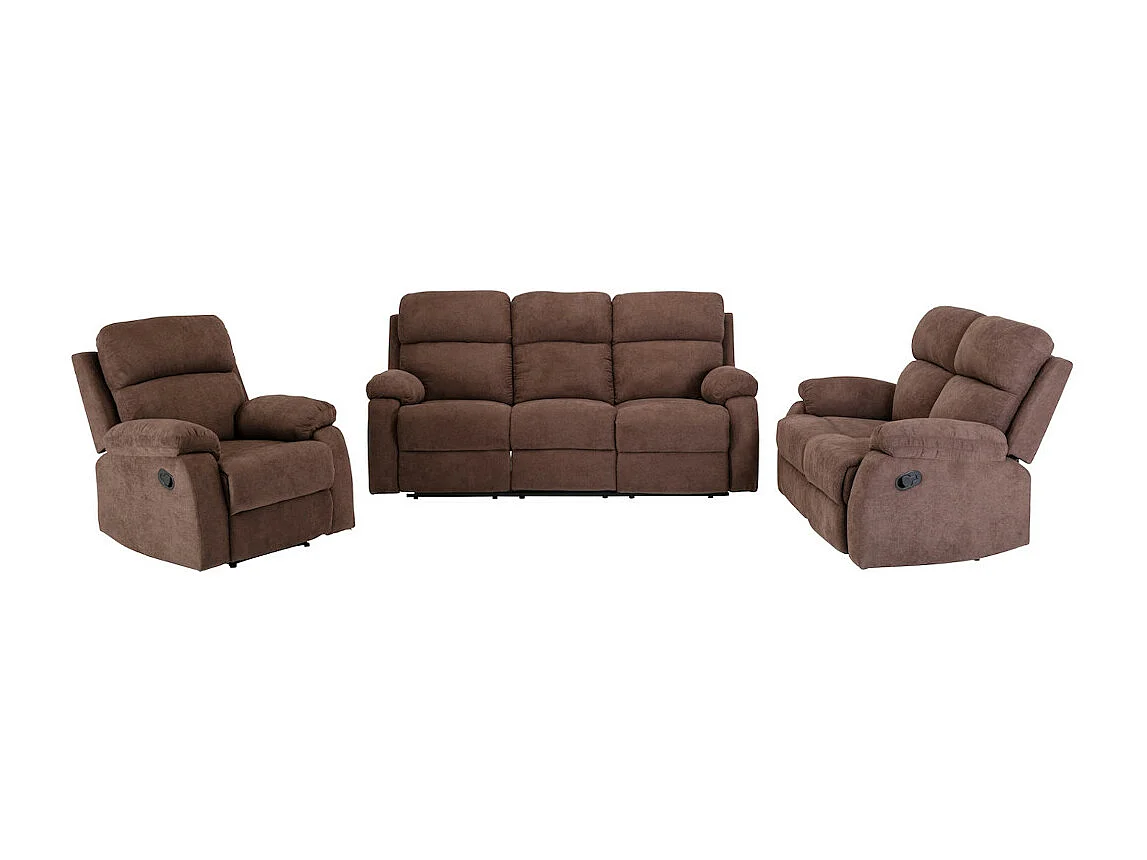 Canapés 3 places 2 places et un fauteuil relax en tissu TOLZANO - Marron