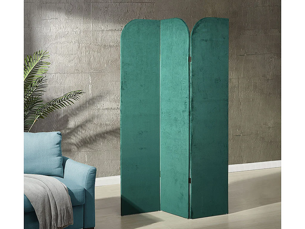 Paravent 3 pans en velours uni 120 x 180 cm VELVET - Vert