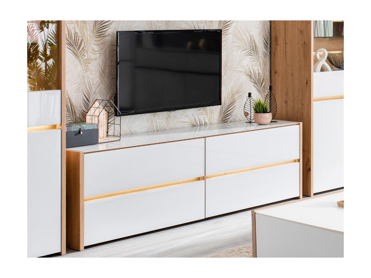 TV-Möbel mit LED-Beleuchtung KASTIL - Eiche & Weiß kaufen