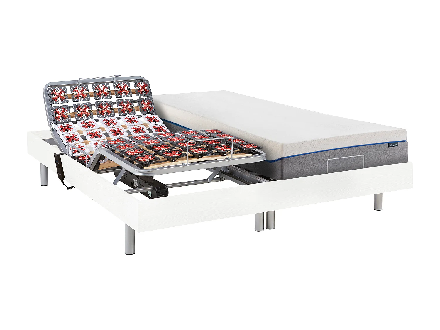 Elektisch relaxbed met contactplaatjes en matras met vormgeheugen HESIODE III van YSMÉE - OKIN-motors - Wit - 2 x 70 x 190 cm