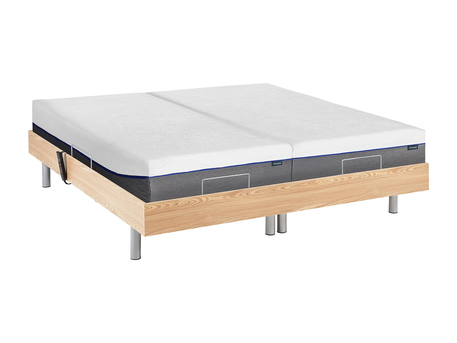 Elektisch relaxbed met contactplaatjes en matras met vormgeheugen HESIODE III van YSMÉE - OKIN-motors - Natuurlijk eiken - 2 x 70 x 190 cm