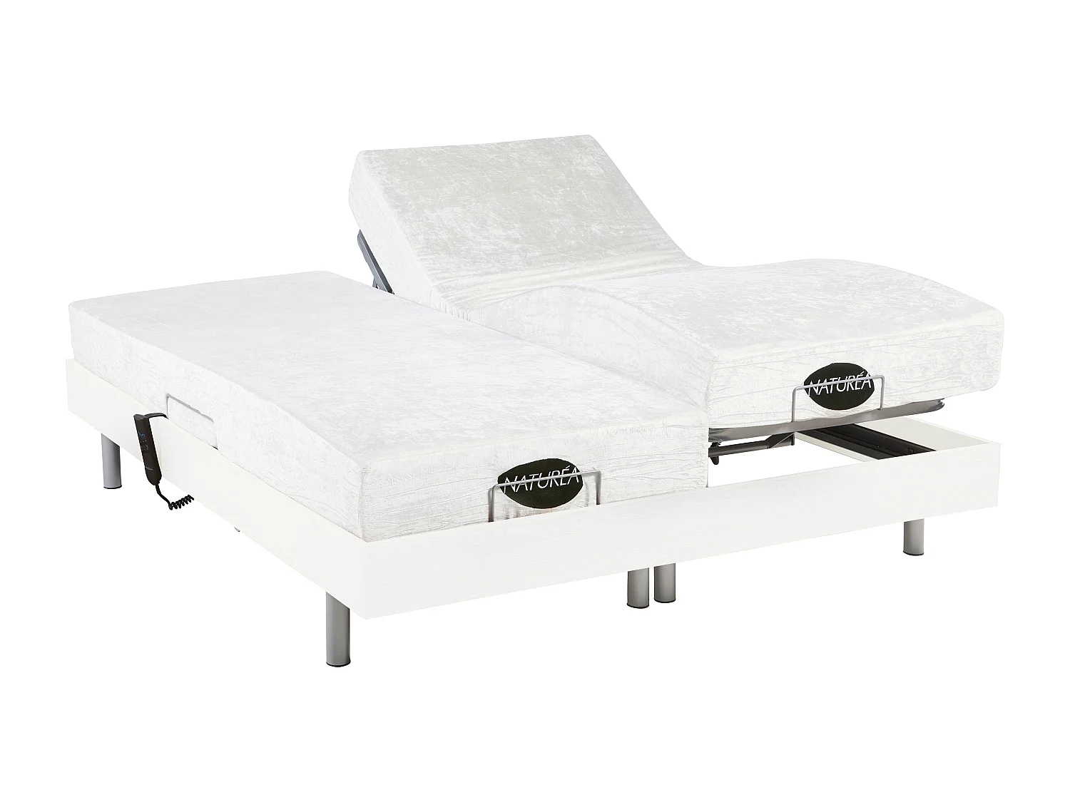 Lit électrique de relaxation tout plots + matelas mémoire de forme et bambou - 2 x 70 x 190 cm - Blanc - LYSIS III de NATUREA