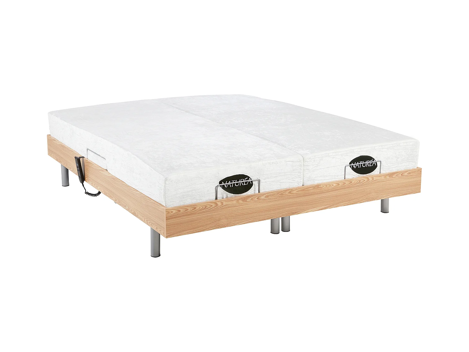 Lit électrique de relaxation tout plots + matelas mémoire de forme et bambou - 2 x 70 x 190 cm - Chêne - LYSIS III de NATUREA