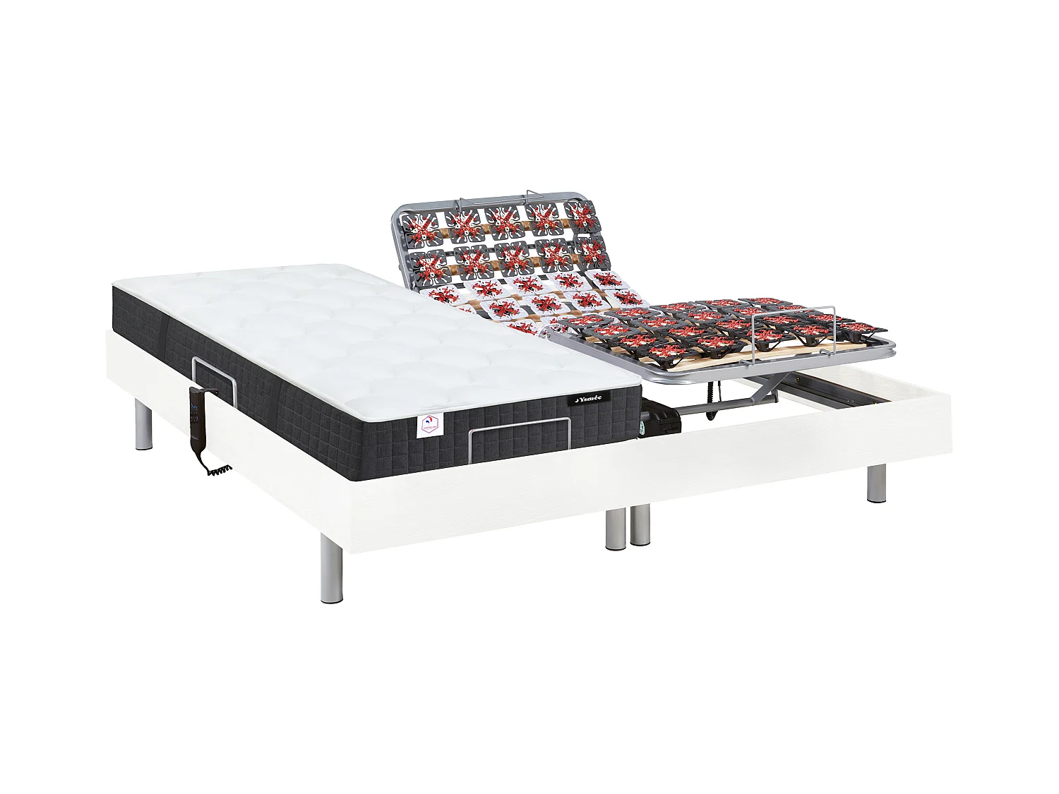 Relaxbett elektrisch - Taschenfedernkernmatratzen mit Formgedächtnis - PHANES von YSMÉE - mit OKIN-Motor - Weiß - 2 x 70 x 190 cm