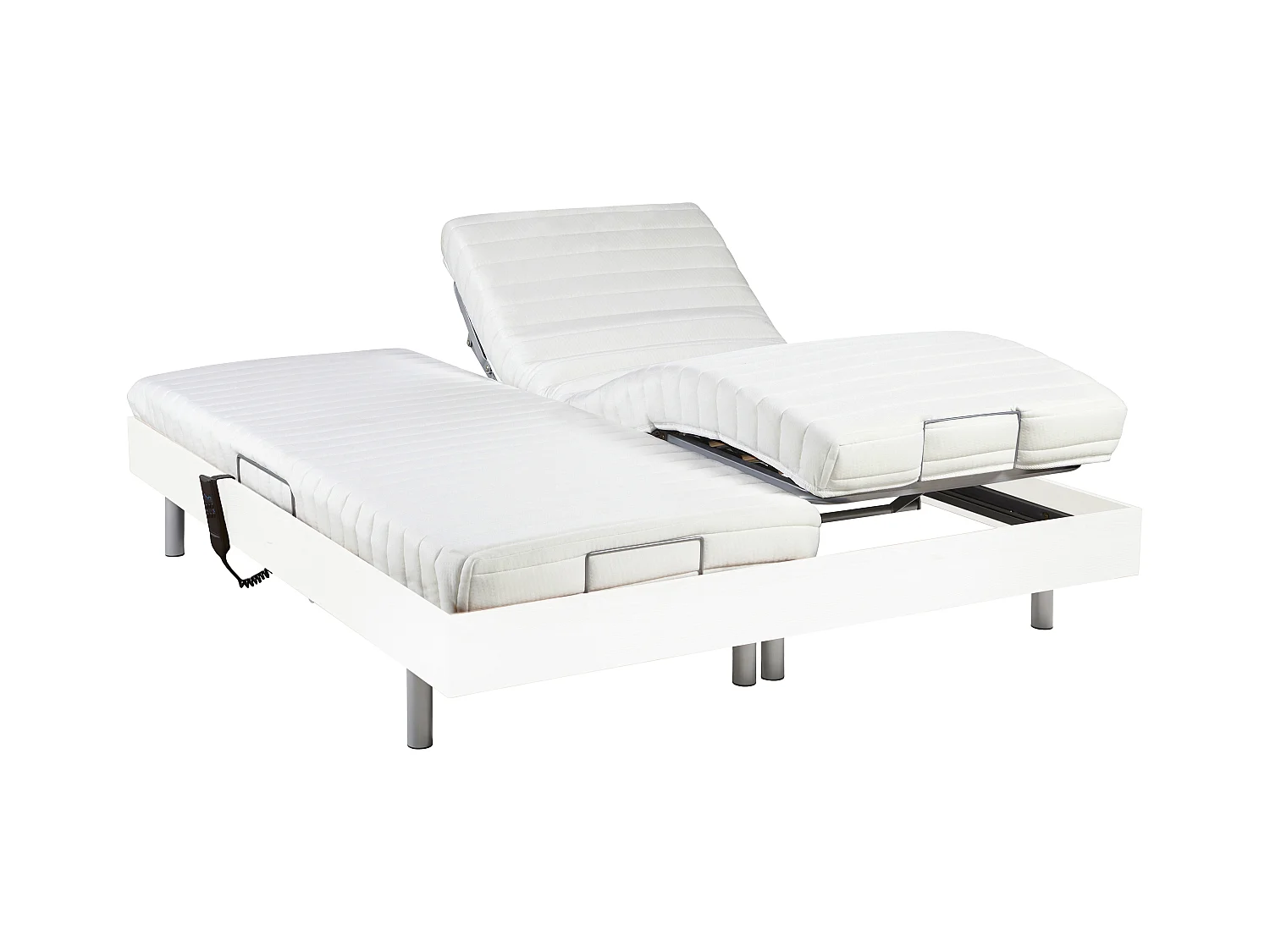 Cama eléctrica de relaxación decorativa + colchón 100% látex 3 zonas - 2 x 90 x 200 cm - Tela - Gris - PANISOLA de DRAMEA
