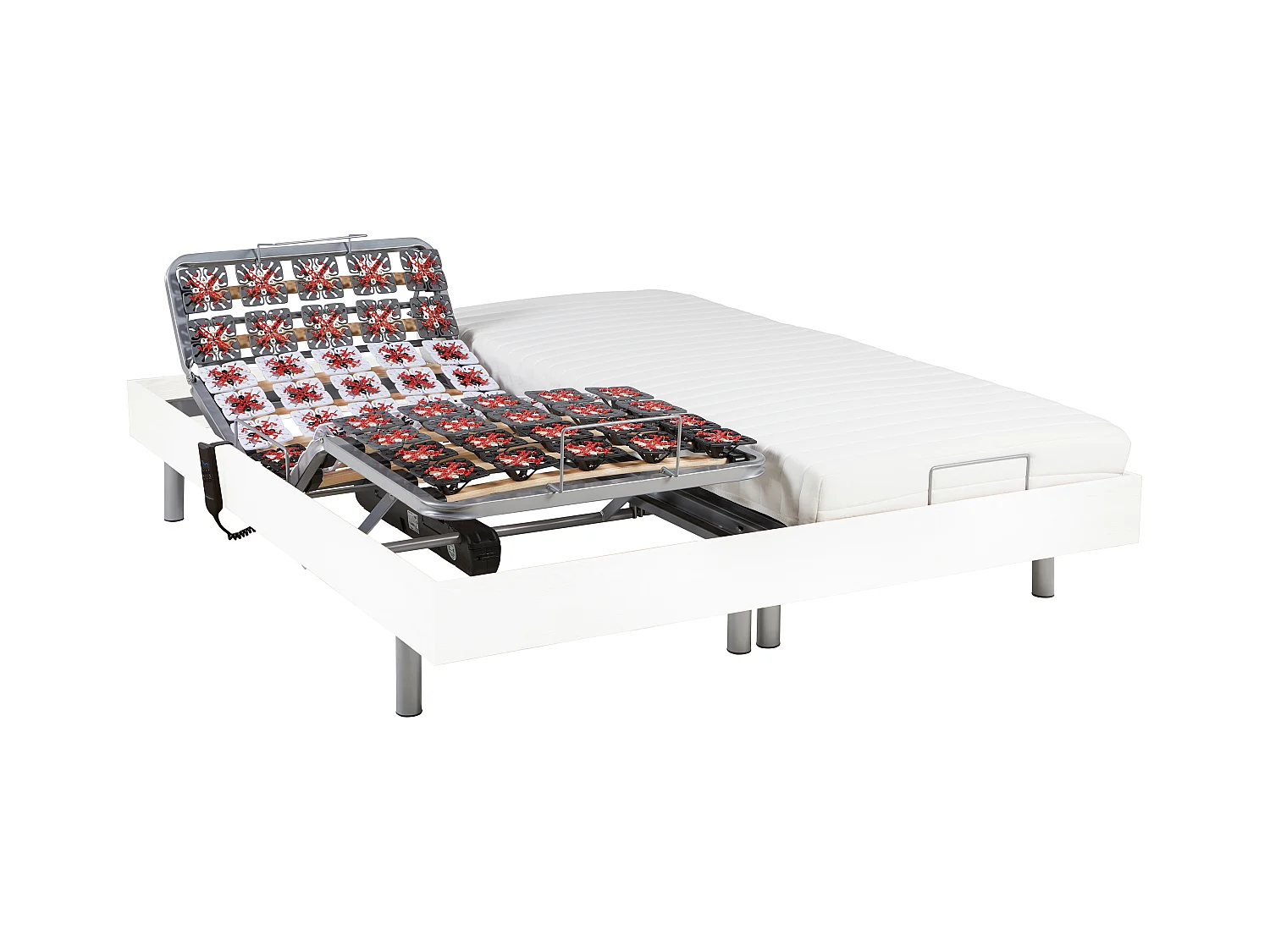 Cama eléctrica de relaxación decorativa + colchón 100% látex 3 zonas - 2 x 90 x 200 cm - Tela - Gris - PANISOLA de DRAMEA