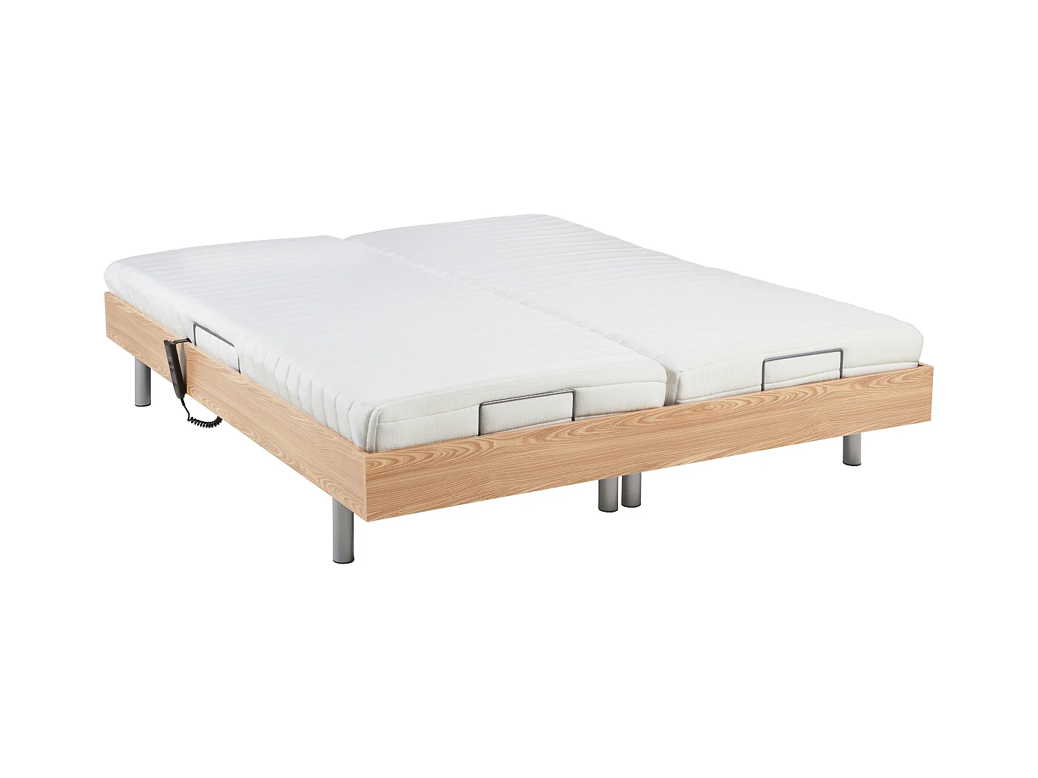 Lit électrique de relaxation tout plots + matelas latex - 2 x 70 x 190 cm - Chêne - CASSIOPEE III de YSMÉE