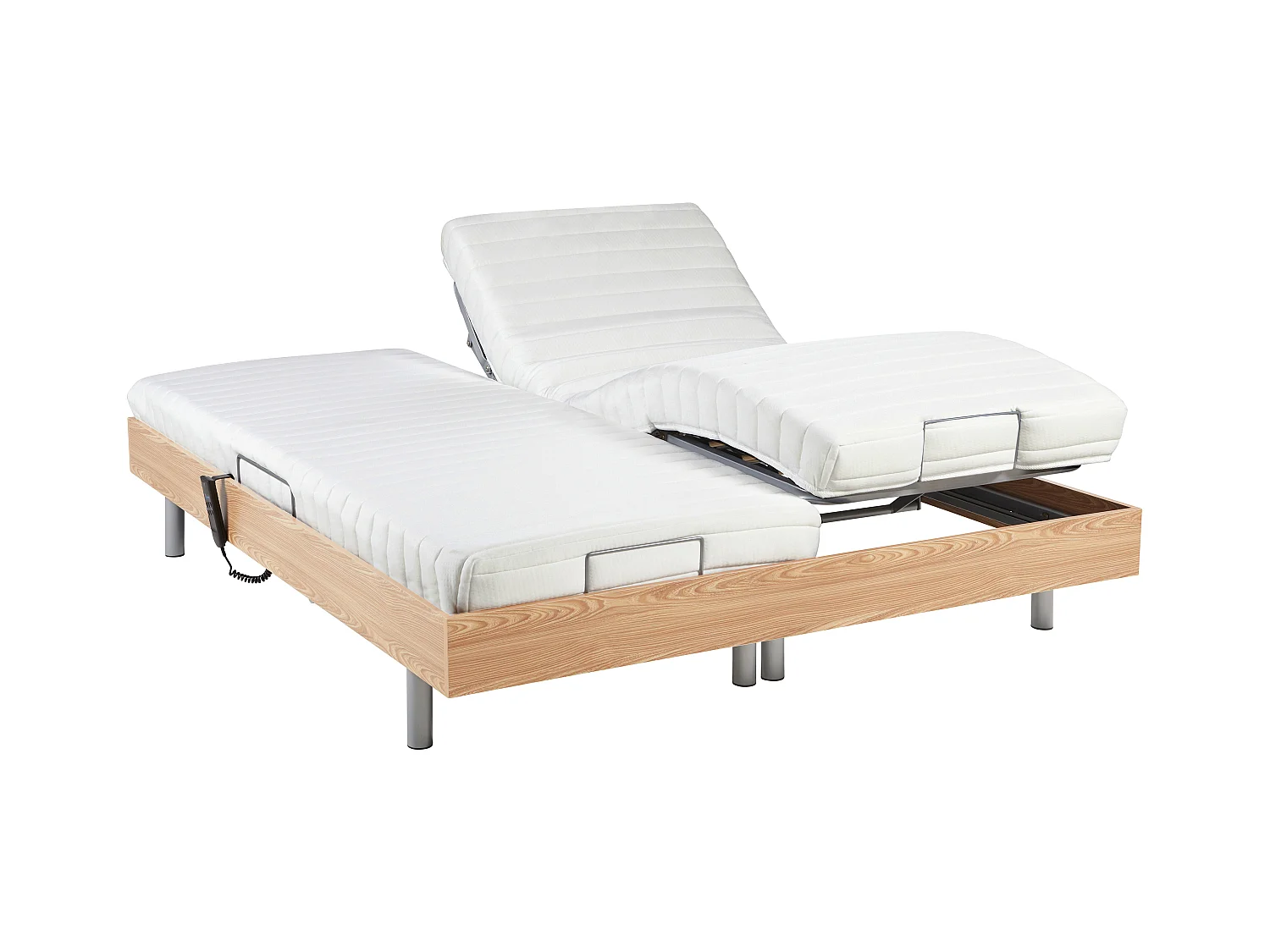 Lit électrique de relaxation tout plots + matelas latex - 2 x 70 x 190 cm - Chêne - CASSIOPEE III de YSMÉE