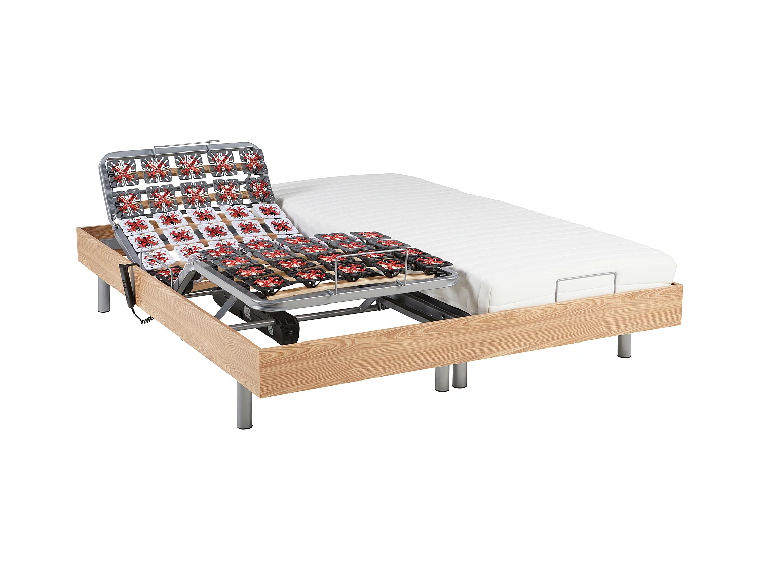 Lit électrique de relaxation tout plots + matelas latex - 2 x 70 x 190 cm - Chêne - CASSIOPEE III de YSMÉE
