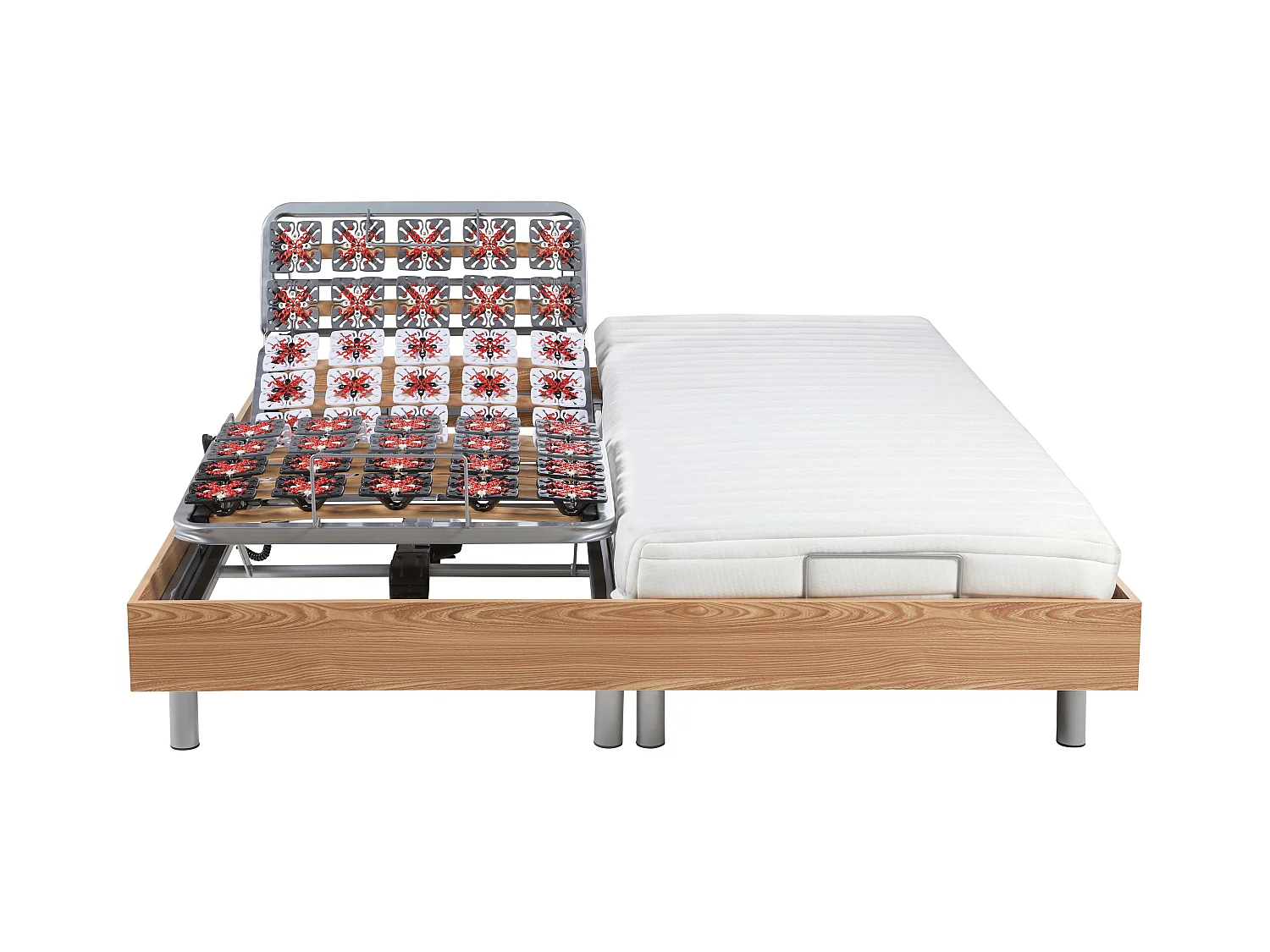 Lit électrique de relaxation tout plots + matelas latex - 2 x 70 x 190 cm - Chêne - CASSIOPEE III de YSMÉE