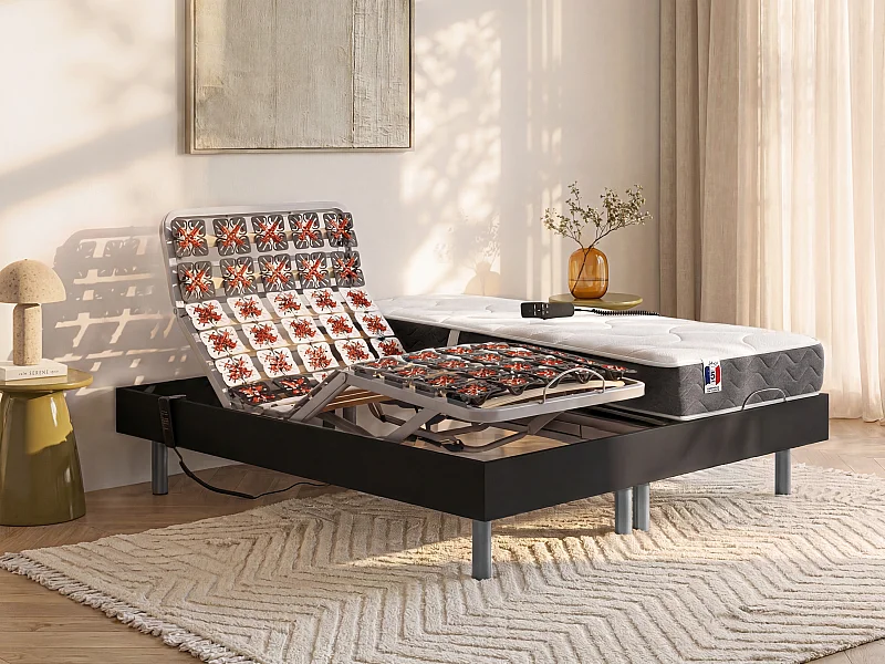 Set relax sole sospensioni 100% lattice 5 zone JUPITER di YSMÉE - Nero - 2 x 70 x 190 cm - motori OKIN