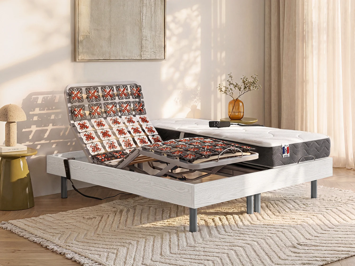 Set relax sole sospensioni 100% lattice 5 zone JUPITER di YSMÉE - Bianco - 2 x 70 x 190 cm - motori OKIN