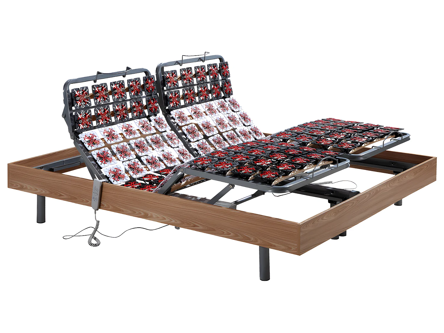 Lit électrique de relaxation tout plots + matelas 100% latex 3 zones - 2 x 70 x 190 cm - Naturel clair - JUPITER de YSMÉE