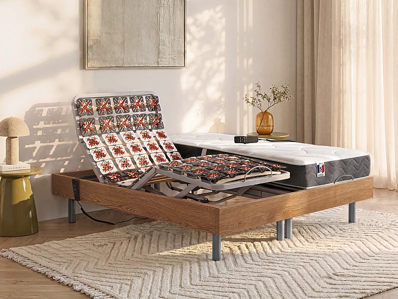 Set relax sole sospensioni 100% lattice 5 zone JUPITER di YSMÉE - Quercia naturale - 2 x 70 x 190 cm - motori OKIN