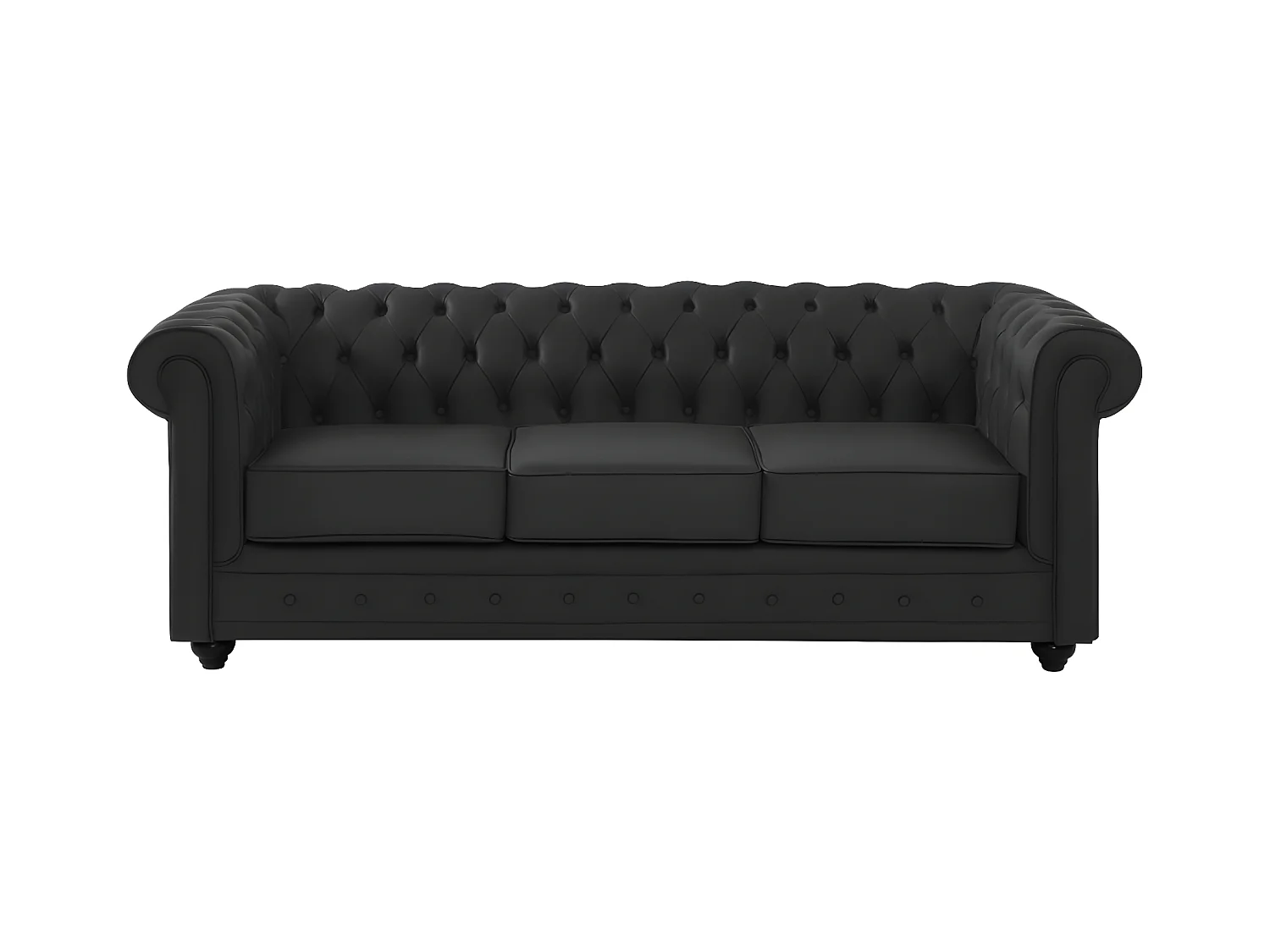 Driezitsbank van buffelleer CHESTERFIELD - Zwart