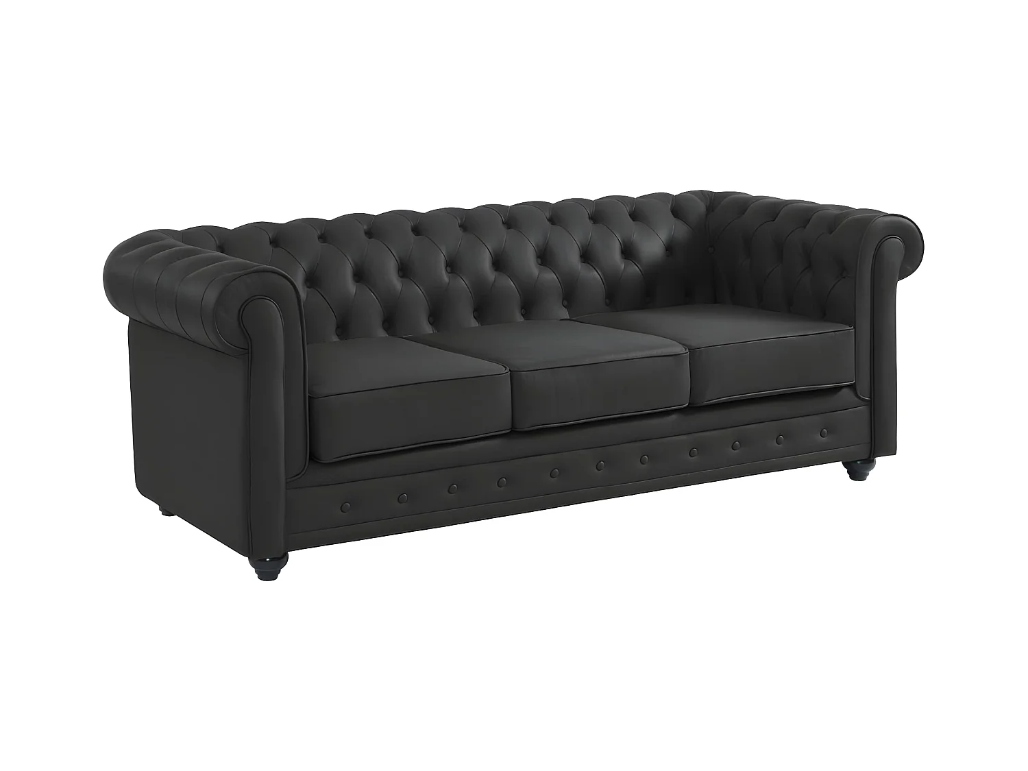 Driezitsbank van buffelleer CHESTERFIELD - Zwart