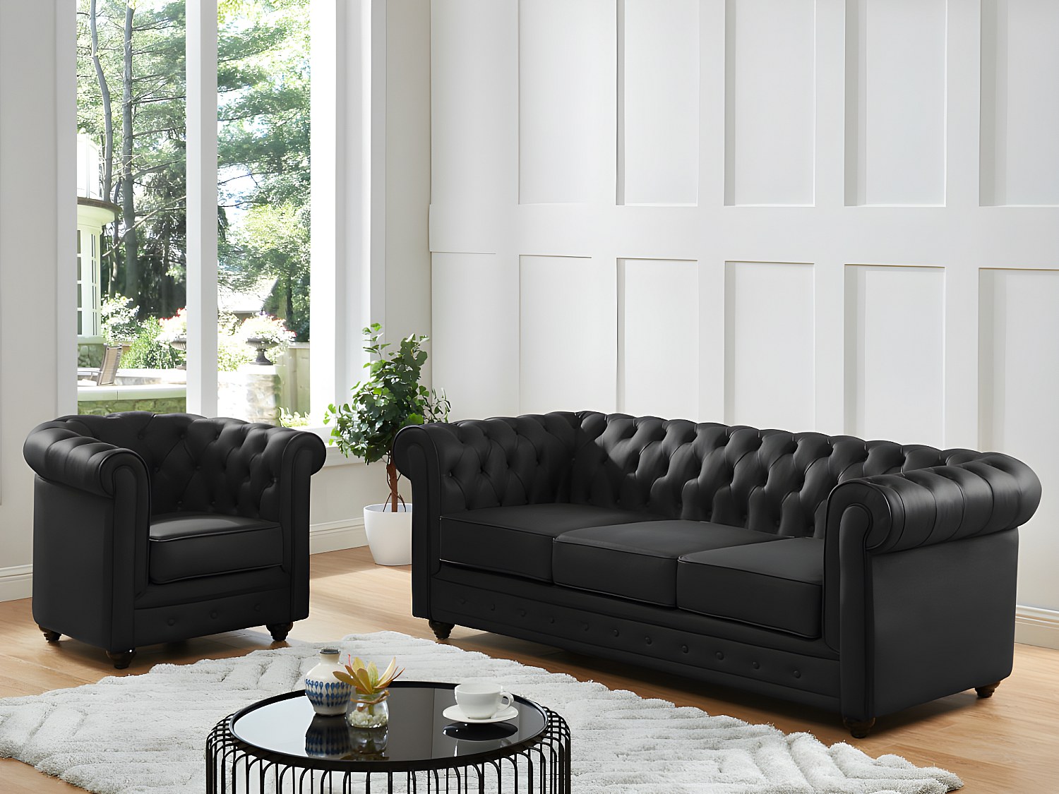 Ledersofa 3-Sitzer - Büffelleder - Schwarz - CHESTERFIELD günstig online kaufen