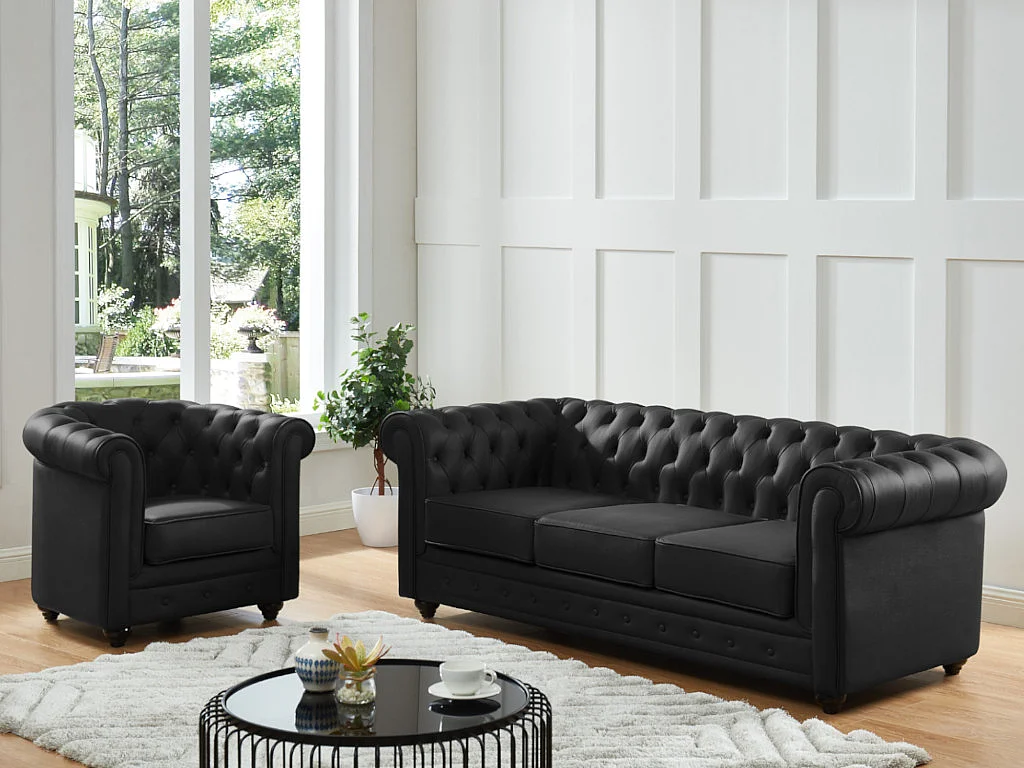 Fauteuil van buffelleer CHESTERFIELD - Zwart