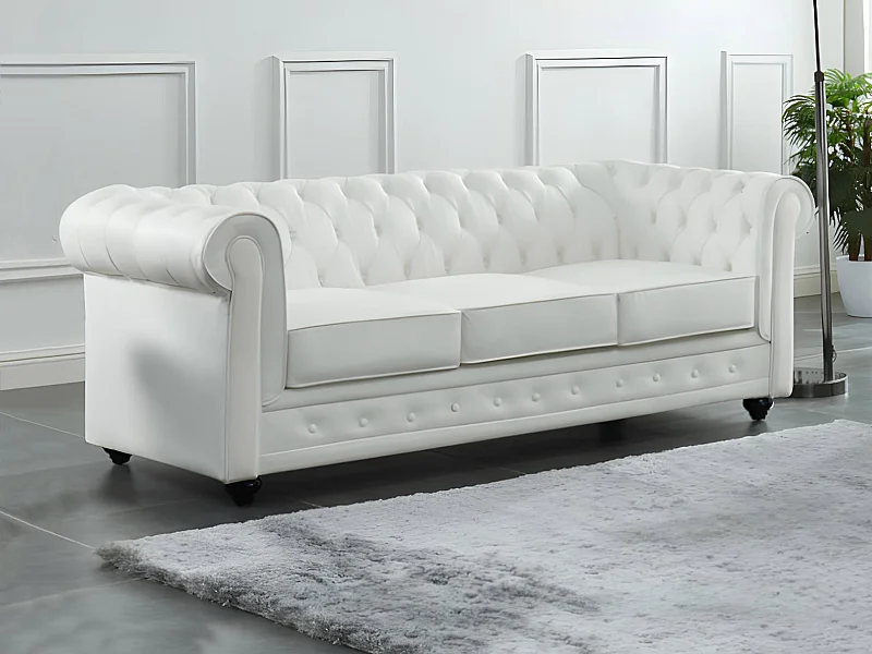 Canapé 3 places en cuir de buffle blanc CHESTERFIELD