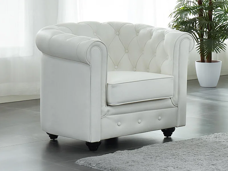 Fauteuil en cuir de buffle blanc CHESTERFIELD