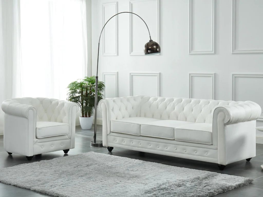 Poltrona in Pelle di bufalo Bianca - CHESTERFIELD