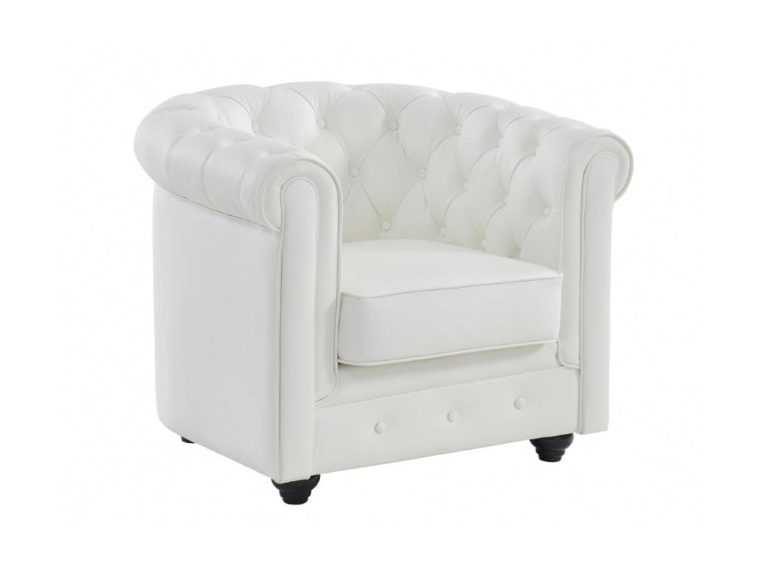 vente unique Fauteuil en cuir de buffle blanc CHESTERFIELD