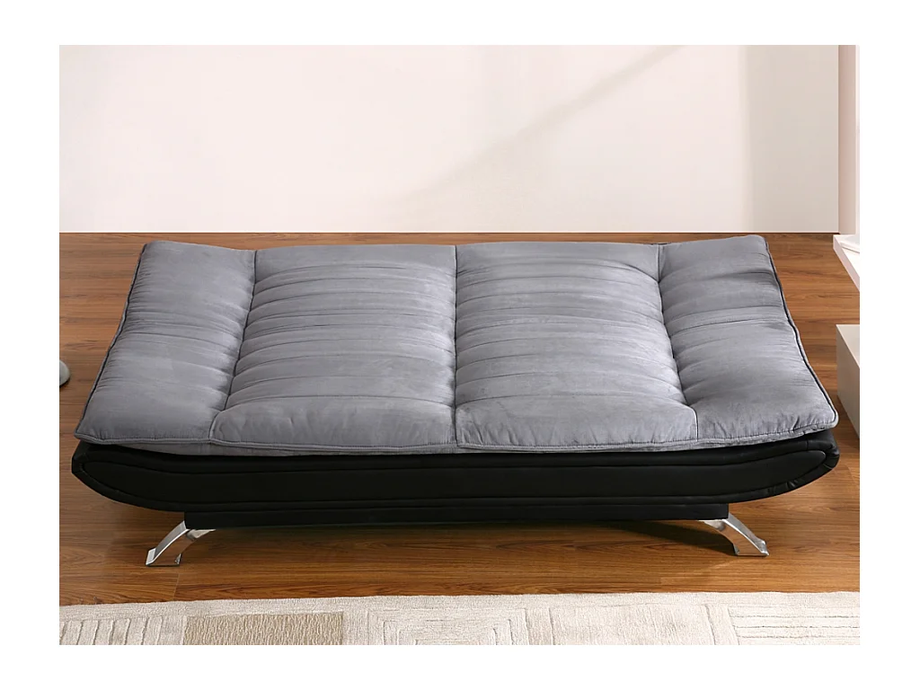 Bedbank van stof en kunstleer DEMIDO III - Grijs en zwart