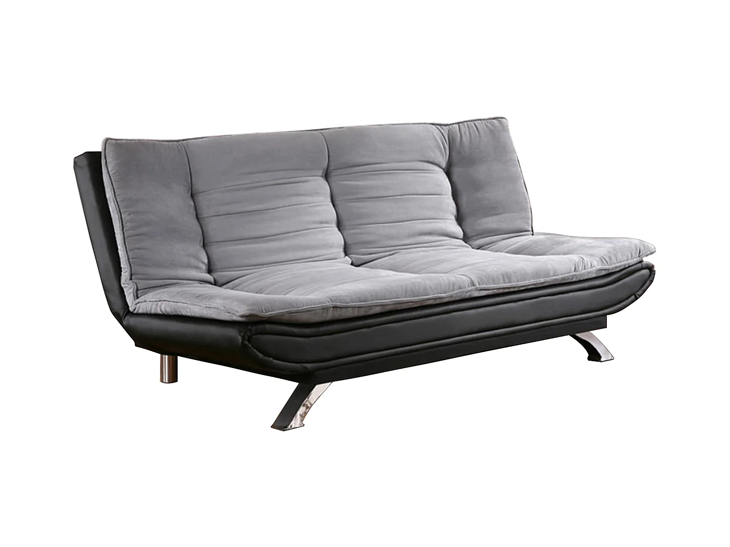 Bedbank van stof en kunstleer DEMIDO III - Grijs en zwart