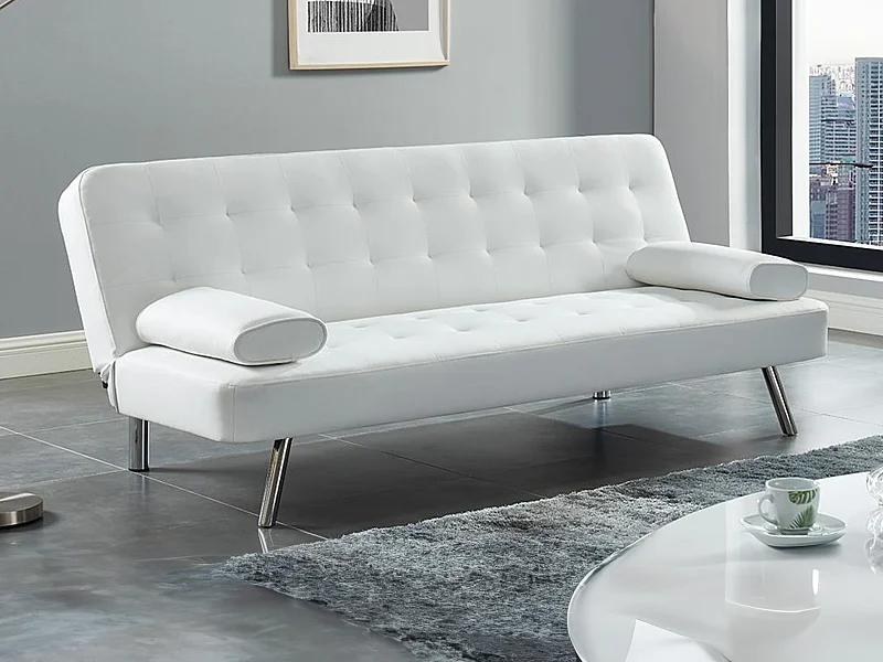 Klik-klak-sovesofa i imiteret læder MICHELLE II - Hvid