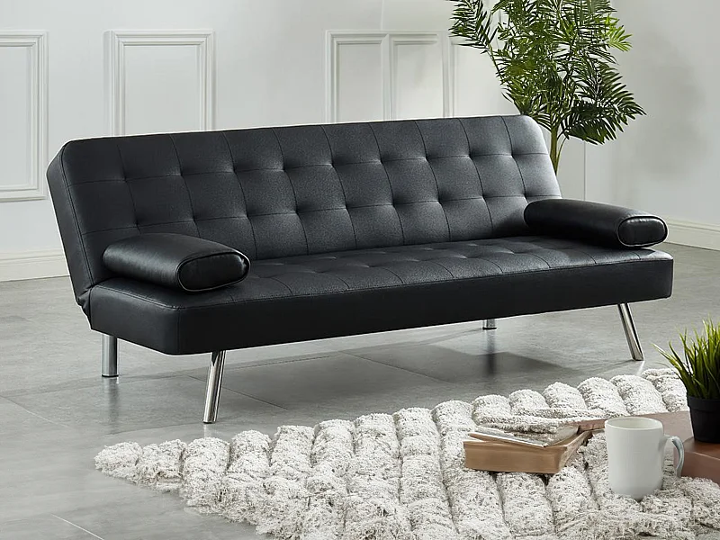 Klik-klak slaapbank van kunstleer MICHELLE II - Zwart