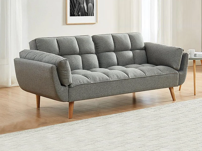 Canapé 3 places convertible clic-clac en tissu gris chiné LOELINE