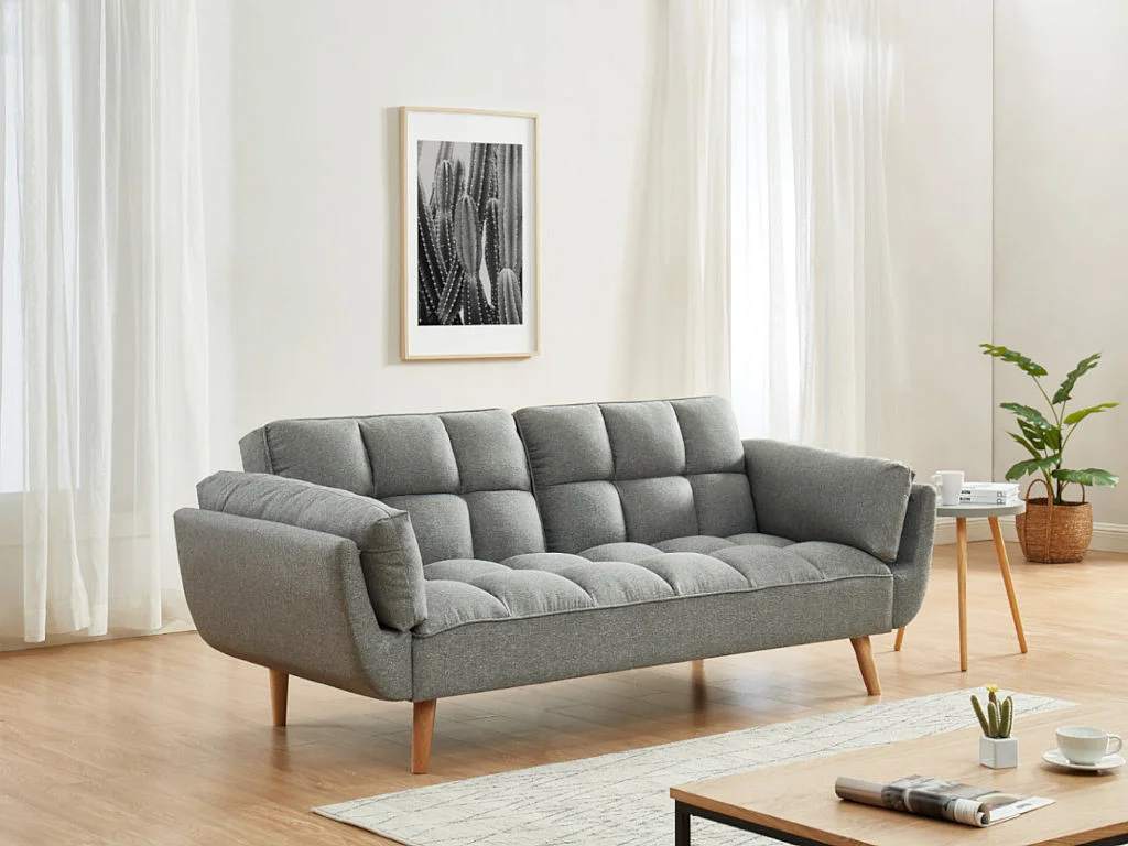 Canapé 3 places convertible clic-clac en tissu gris chiné LOELINE