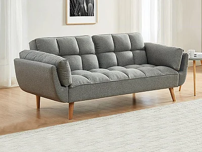 Canapé 3 places convertible clic-clac en tissu gris chiné LOELINE