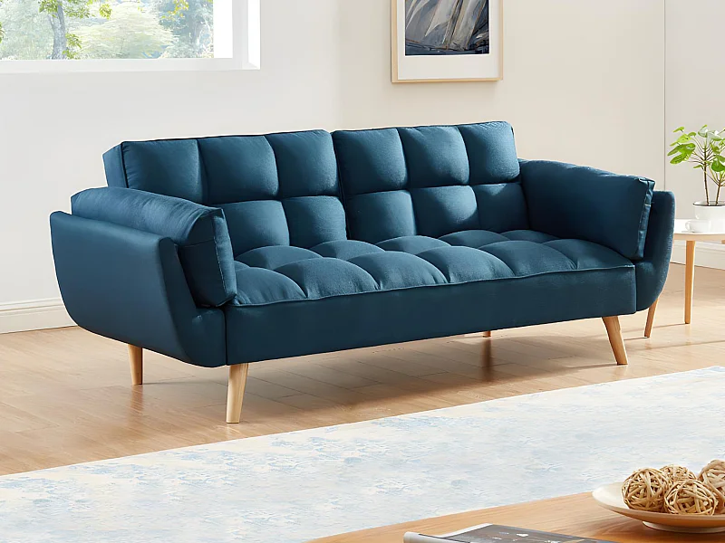 Schlafsofa Klappsofa 3-Sitzer - Stoff - Blau - LOELINE