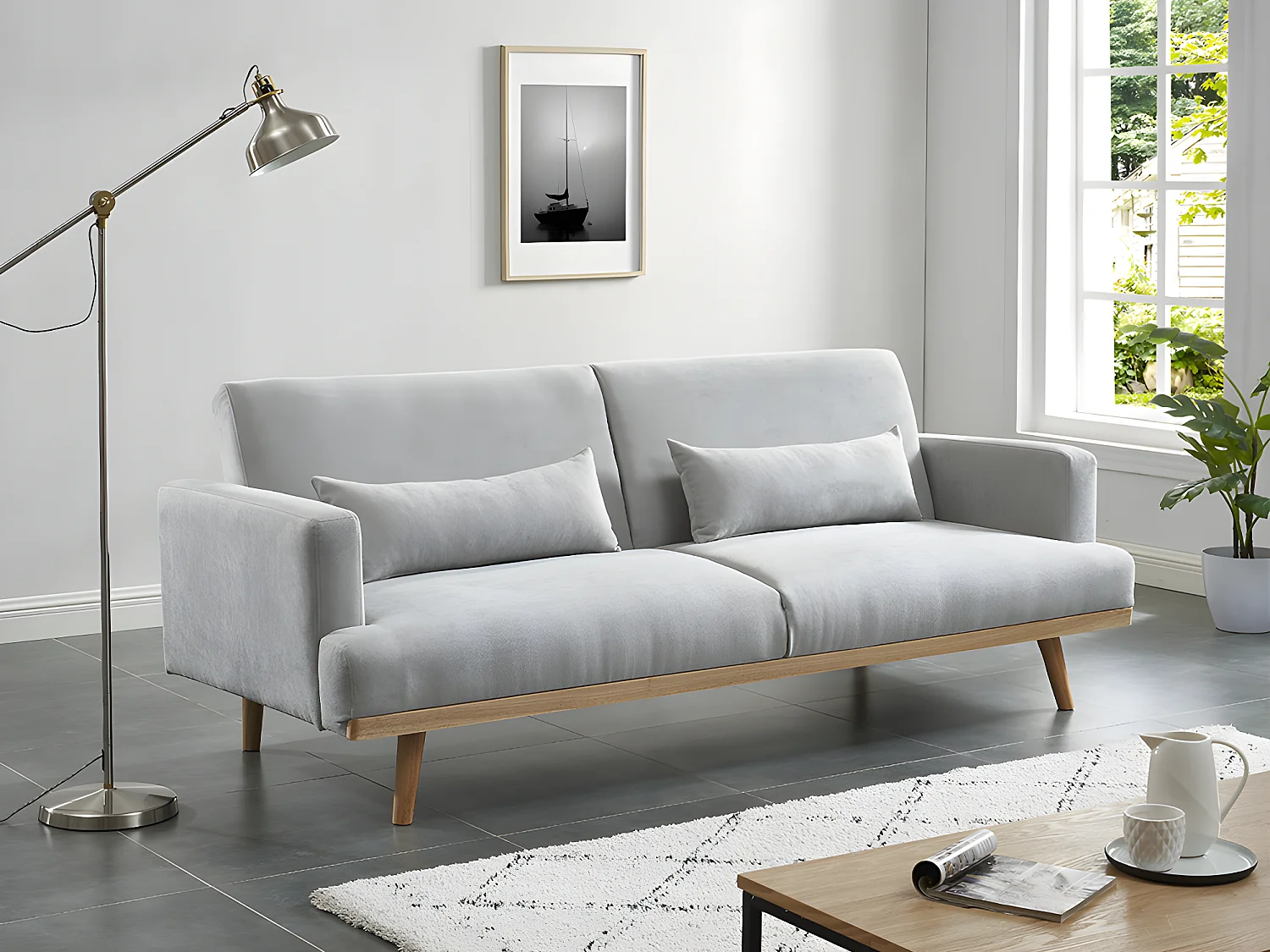 Canapé 3 places convertible clic-clac en tissu ESME - Gris clair