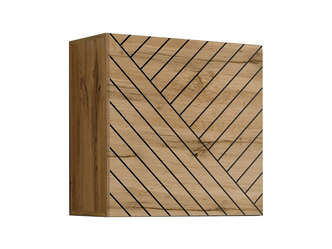 Armoire suspendue 60x60cm aspect chêne, porte finition fraisée. Meuble pour salon collection SWITCH.