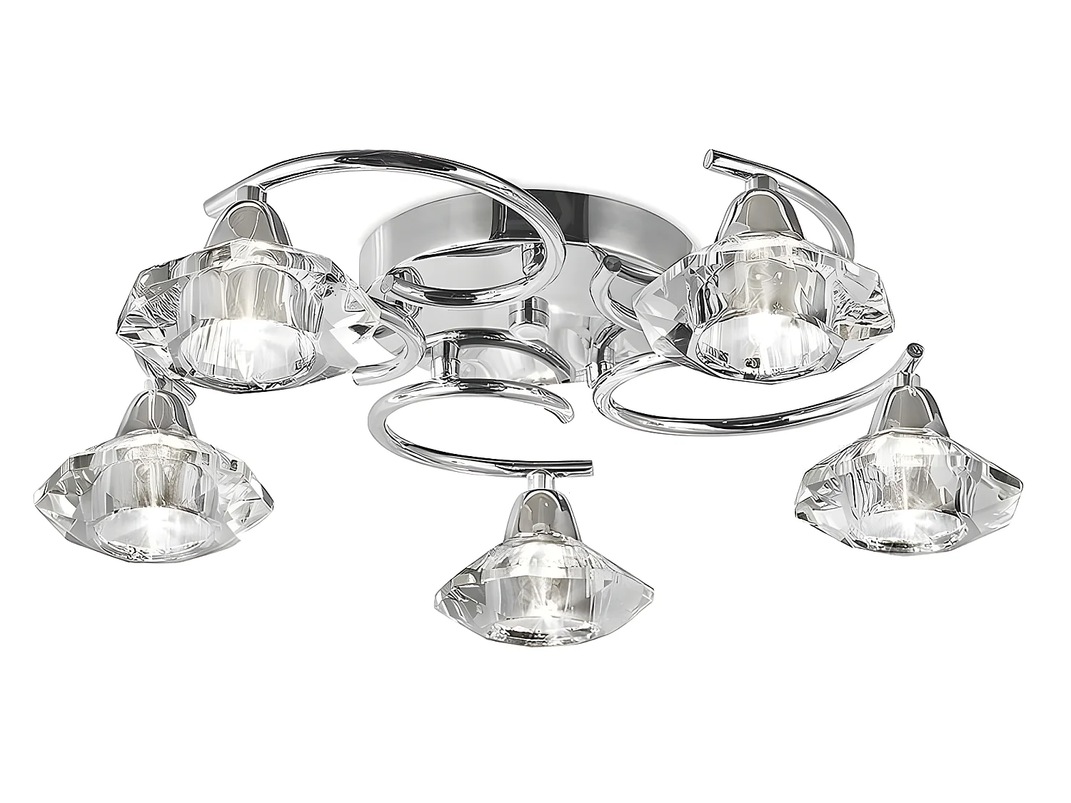 Plafon Para Salon Chic Cromo Cristal De 5 Luces De