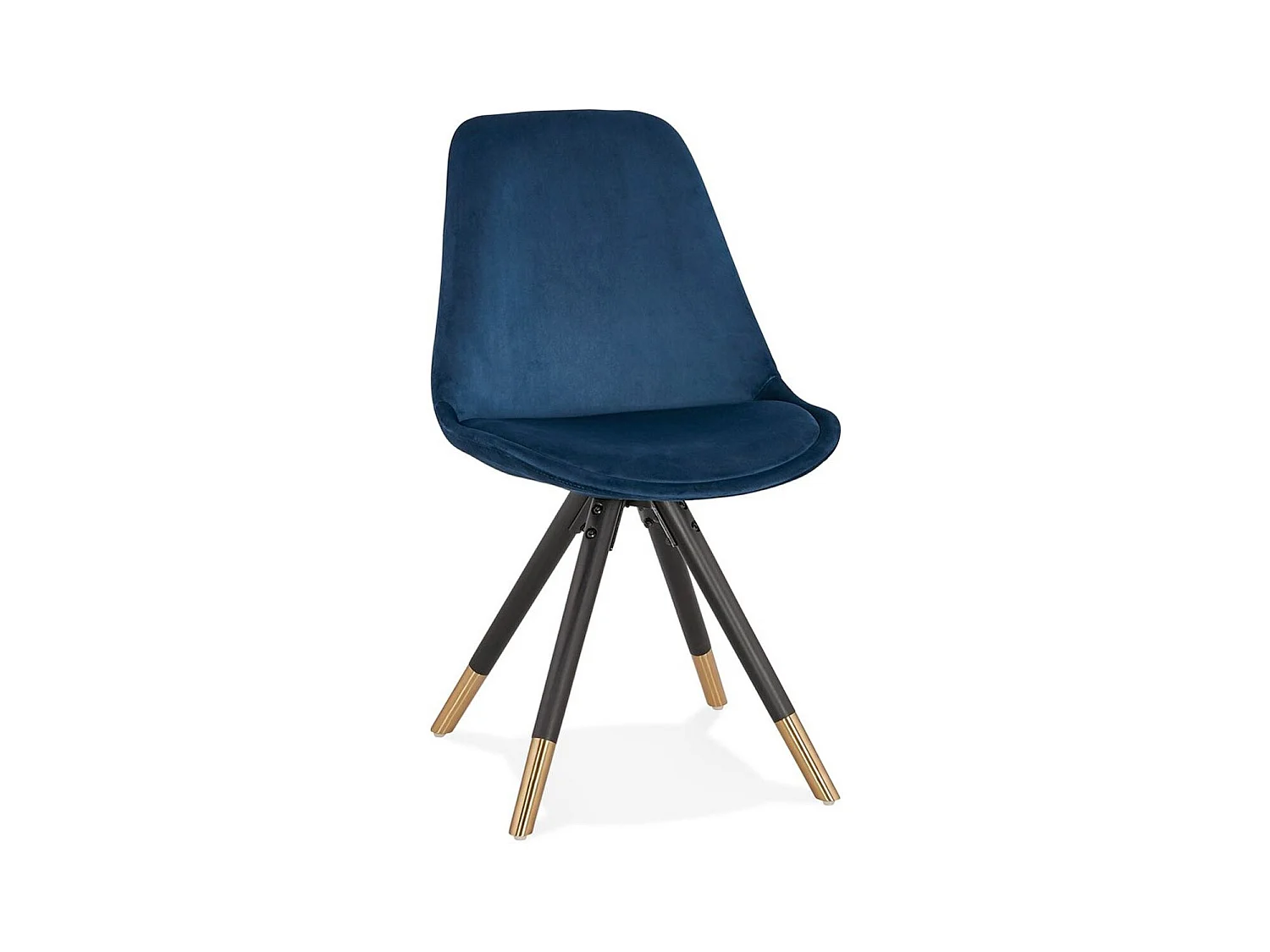 Chaise Vintage Velours & Bois "Kili" 83cm Bleu & Noir
