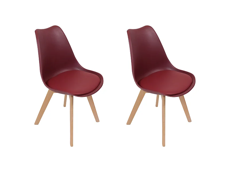 Chaise Scandinave Coque Rembourree Bordeaux - Lot De 2 Rouge