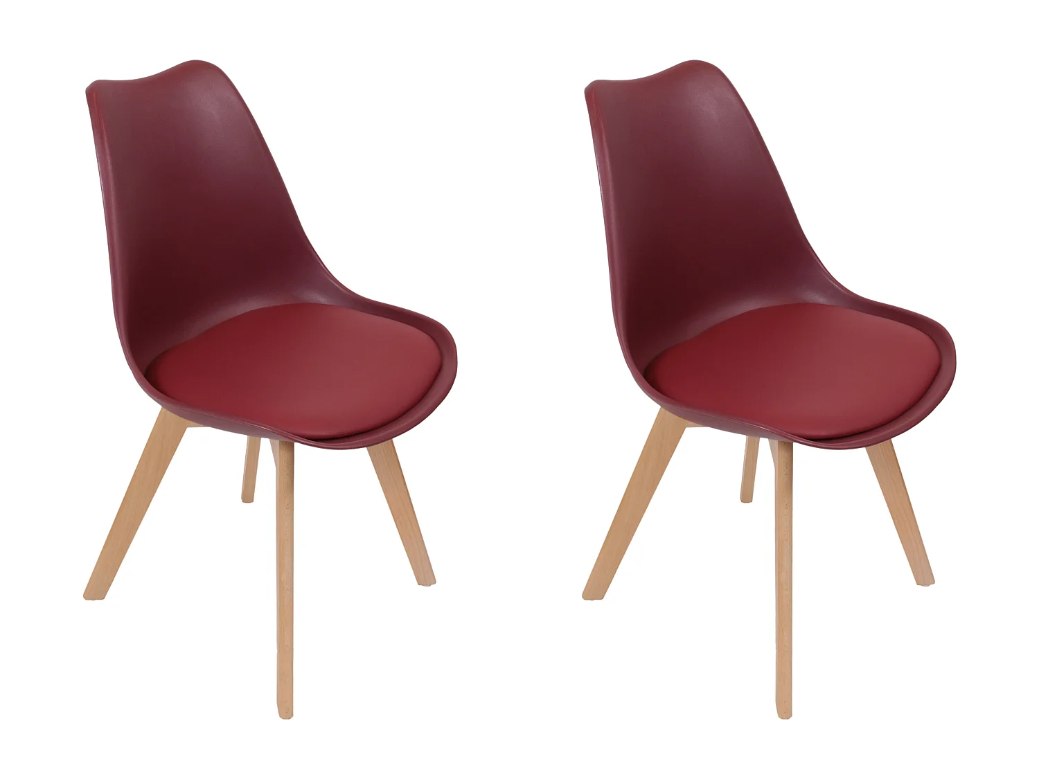 Chaise Scandinave Coque Rembourree Bordeaux - Lot De 2 Rouge
