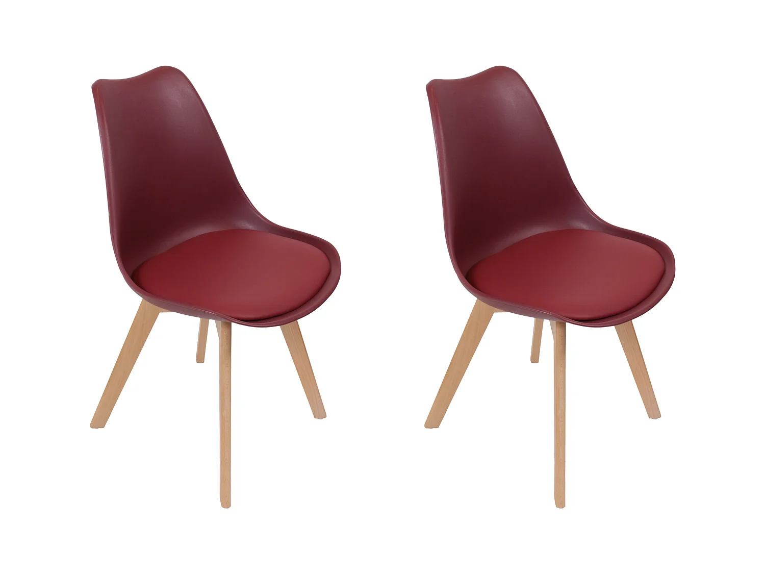 Chaise Scandinave Coque Rembourree Bordeaux - Lot De 2 Rouge