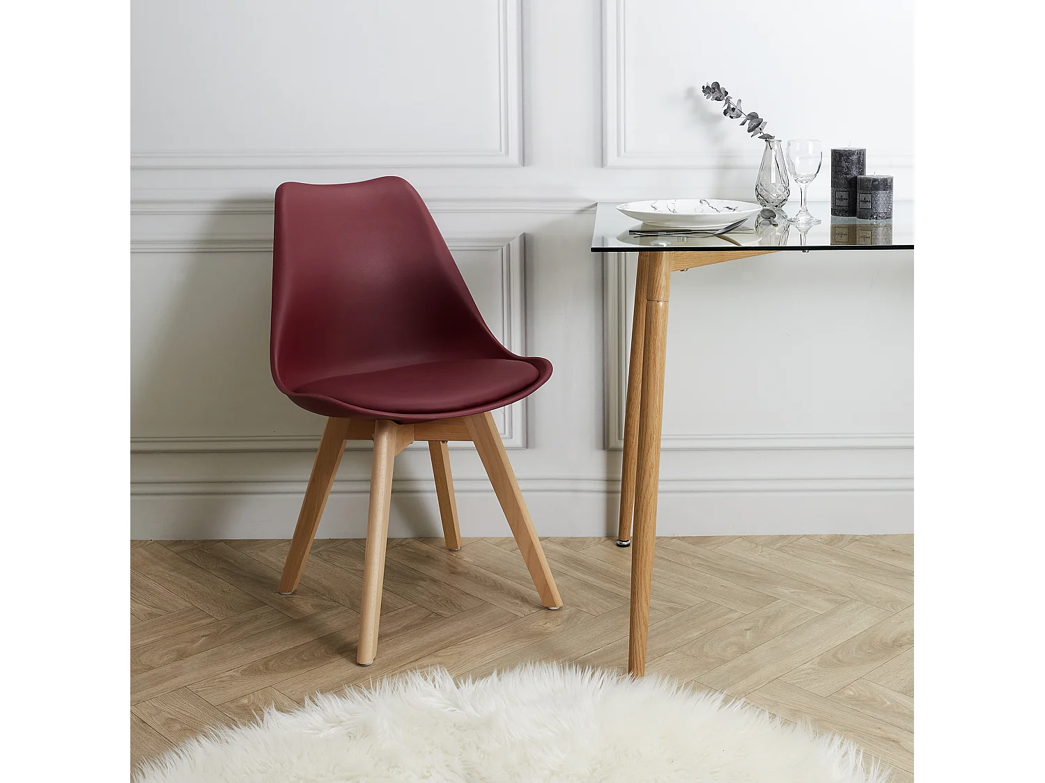 Chaise Scandinave Coque Rembourree Bordeaux - Lot De 2 Rouge