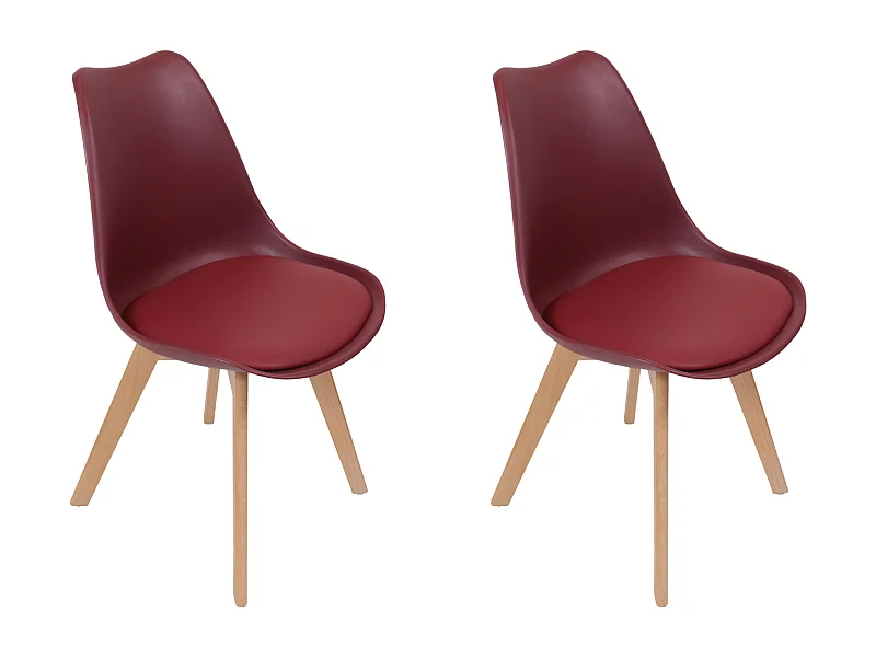 Chaise Scandinave Coque Rembourree Bordeaux - Lot De 2 Rouge