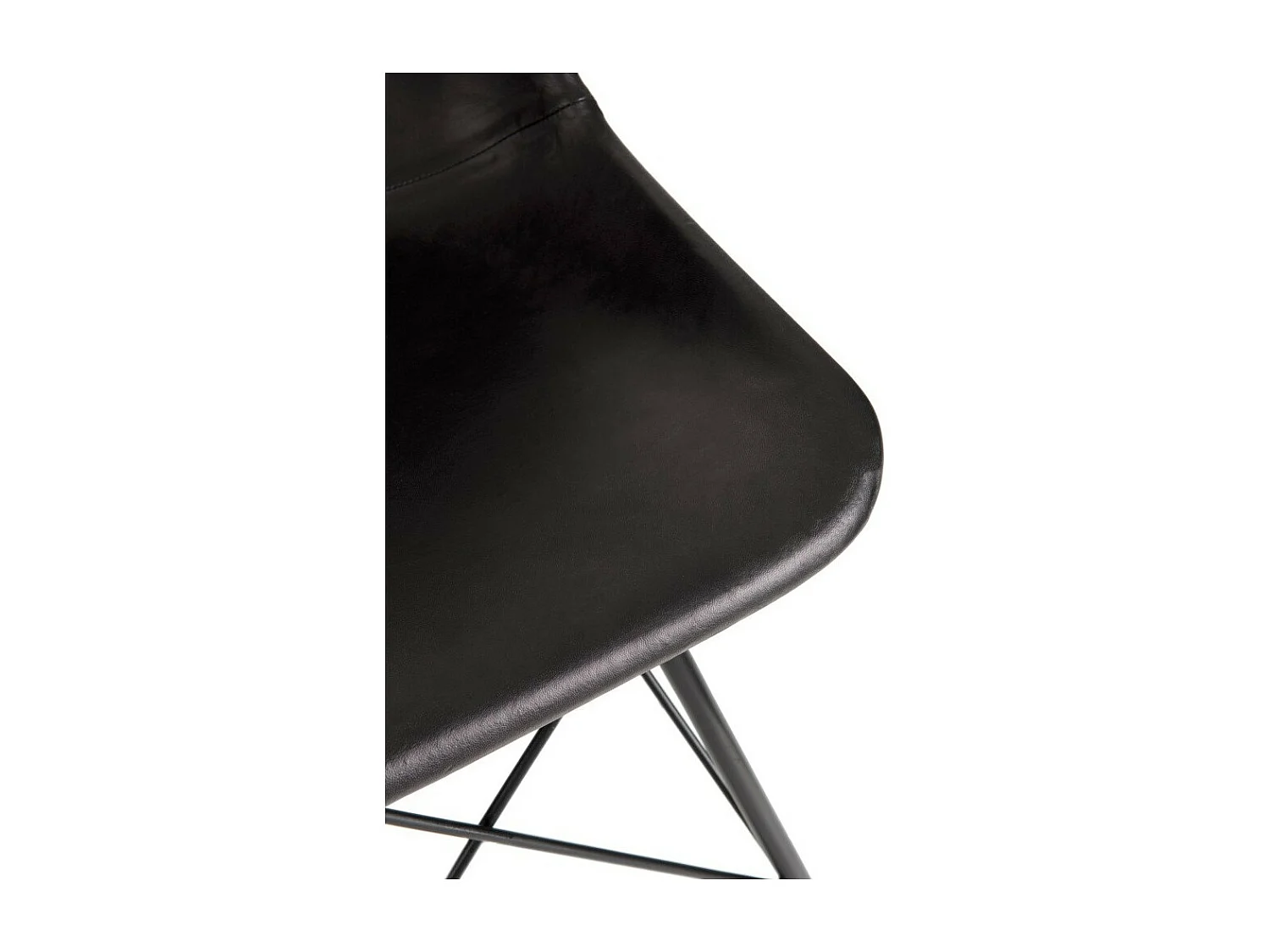 Zwart leren eetkamerstoel en metalen poten Cinter L 46 cm