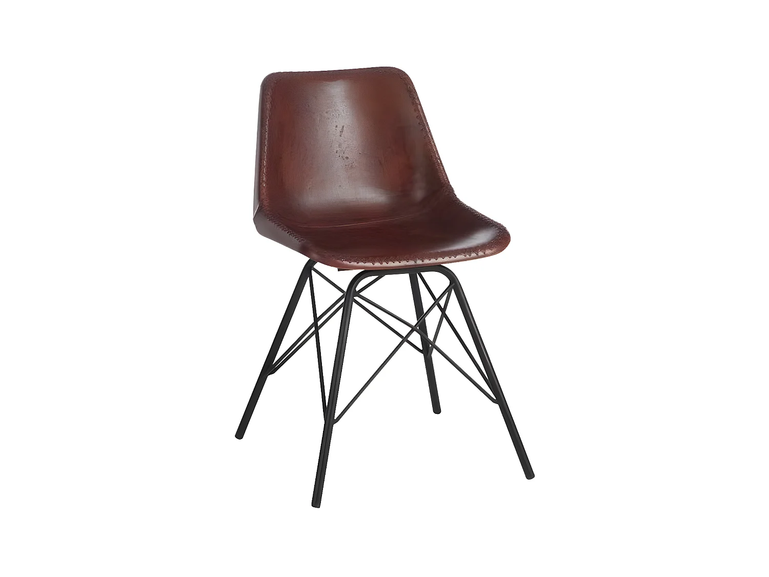 Bruin leren stoel en zwart metalen poten Veeda L 46 cm