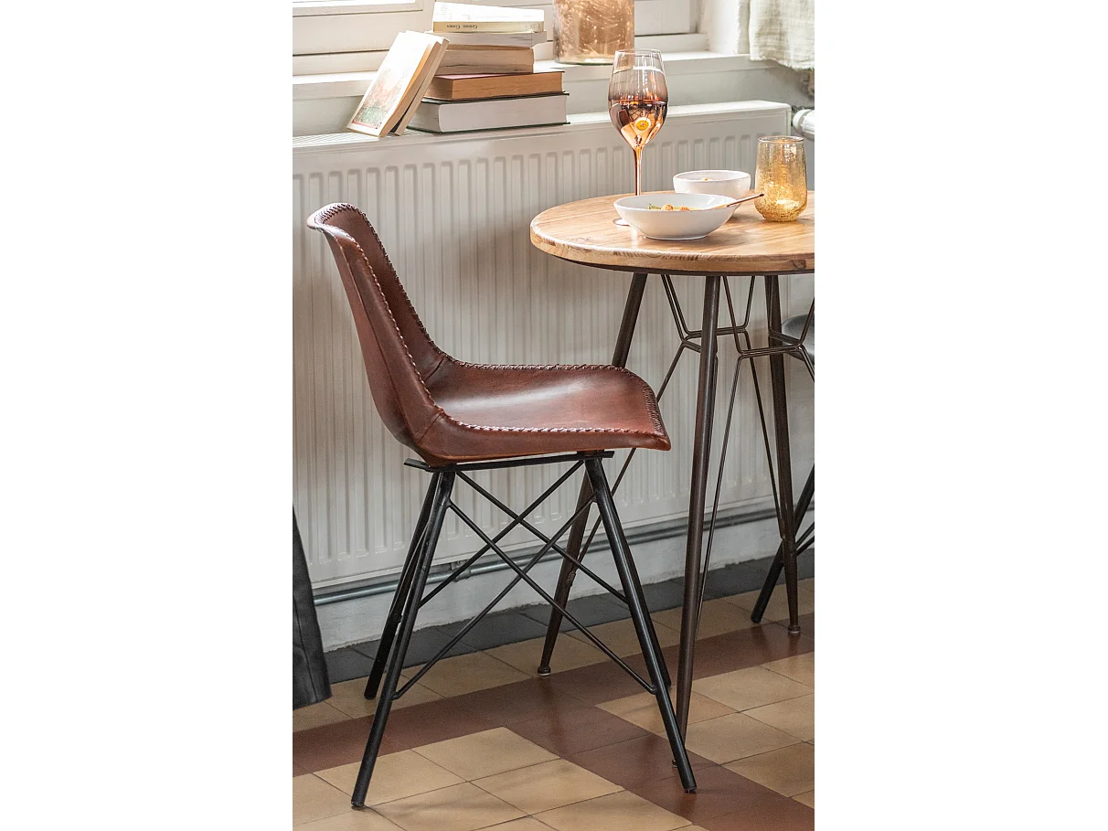 Chaise Design Cuir & Métal "Tolbia" 79cm Naturel